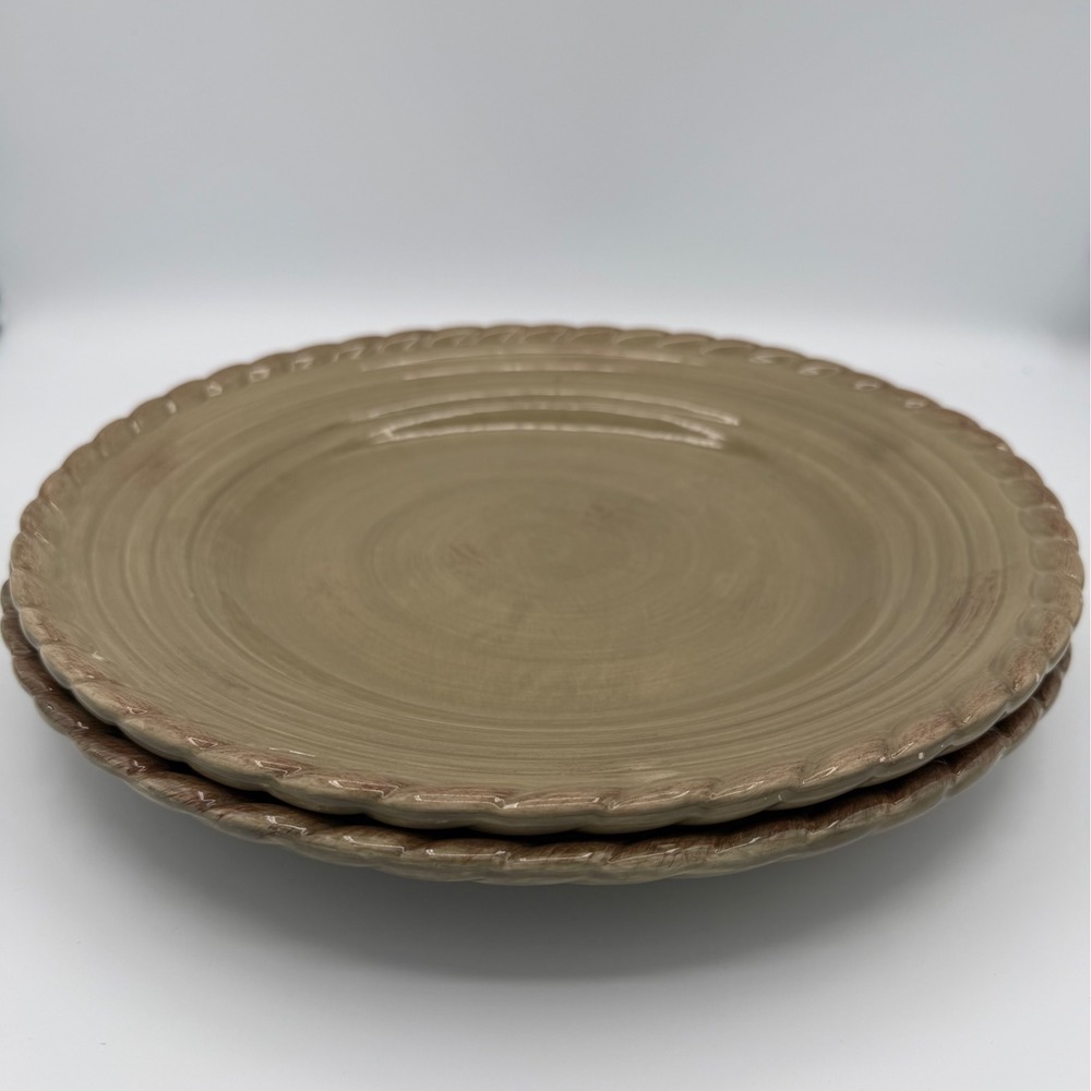 Artimino Tuscan Countryside Sage Dinner Plates Set of 2 11.5" Green Stoneware